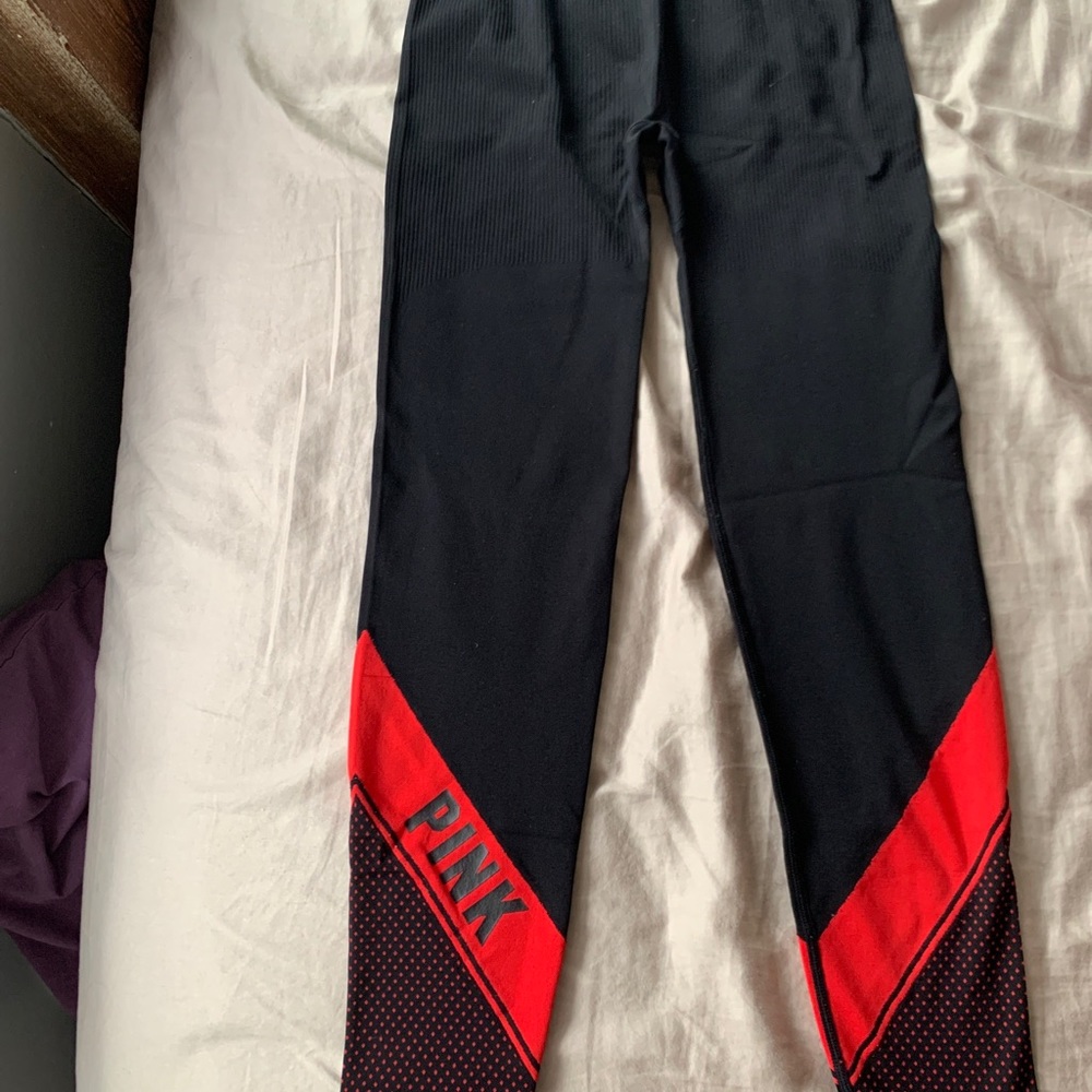 PINK high waisted black and red leggings